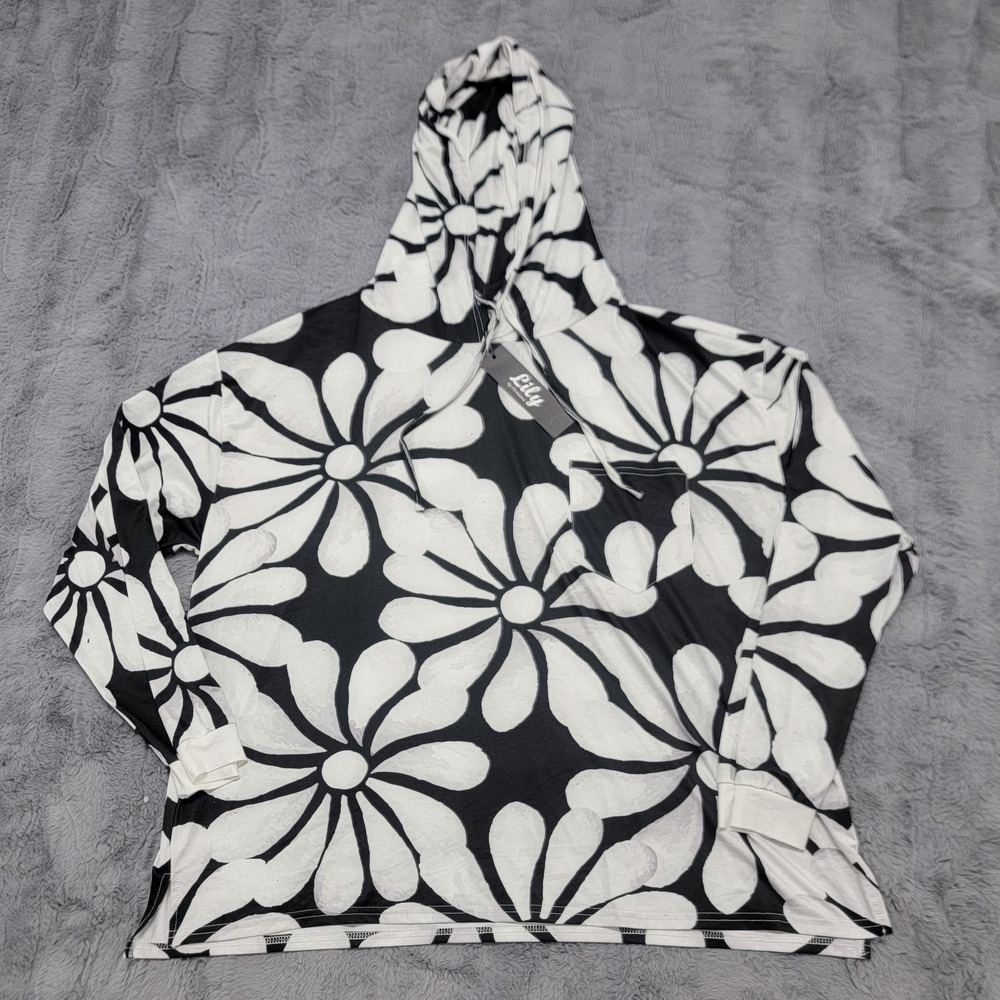 Lily By Firmiana Hoodie Shirt Womens 4XL Black Daisy Floral Long Sleeve Tee